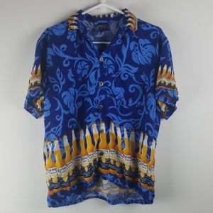 Corona Beer Hawaiian Shirt Blue Large Aloha Tiki